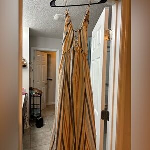 O'Neill Cream and Blue Spaghetti Strap Sundress Resort Wear Maxi